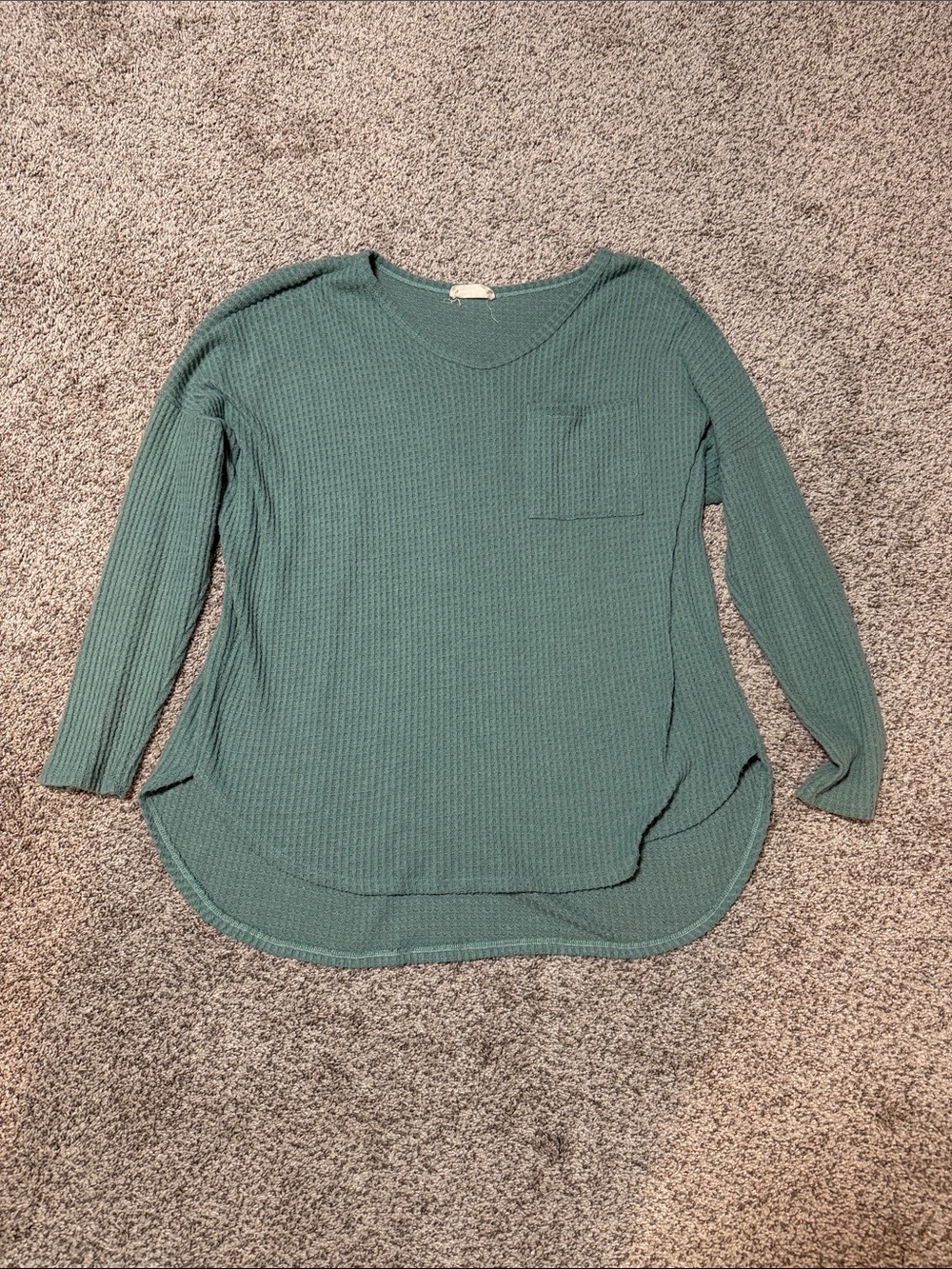 Women's Long Sleeve Waffle Knit Top - Teal